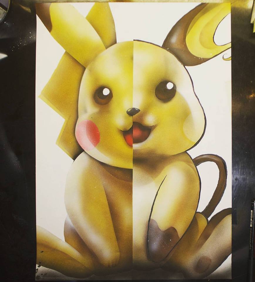 Peinture aérographe pokémon pikachu par l'artiste Maxime Nepote