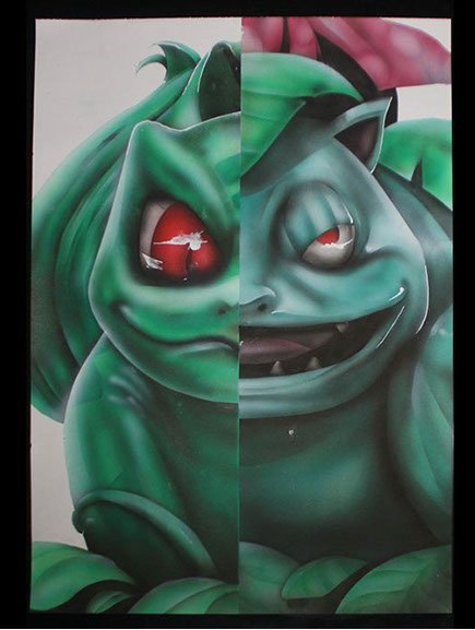 Peinture aérographe Pokémon Bulbizarre par l'artiste Maxime Nepote