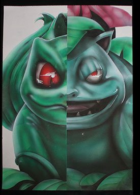Peinture aérographe Pokémon Bulbizarre par l'artiste Maxime Nepote