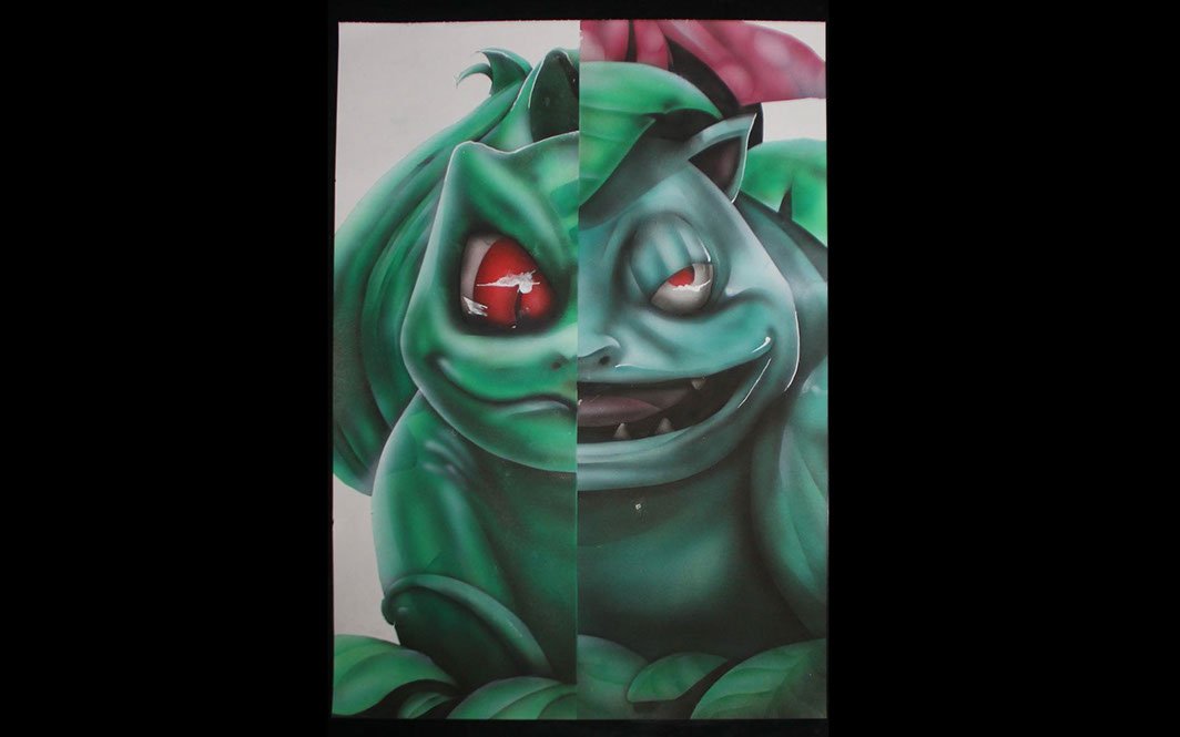 Peinture aérographe Pokémon Bulbizarre par l'artiste Maxime Nepote