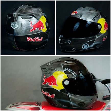 Peinture aérographe casque ken block redbull red bull