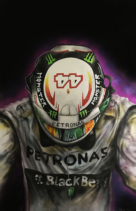 Peinture aérographe Lewis Hamilton par l'artiste Maxime Nepote