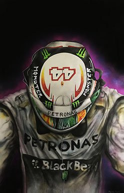 Peinture aérographe Lewis Hamilton par l'artiste Maxime Nepote