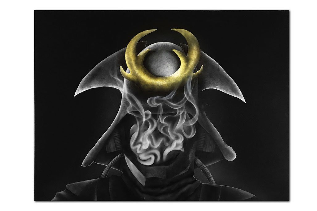 Peinture aérographe Samouraï futuriste par l'artiste Maxime Nepote