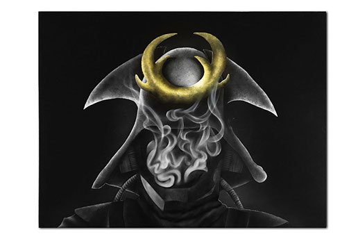 Peinture aérographe Samouraï futuriste par l'artiste Maxime Nepote