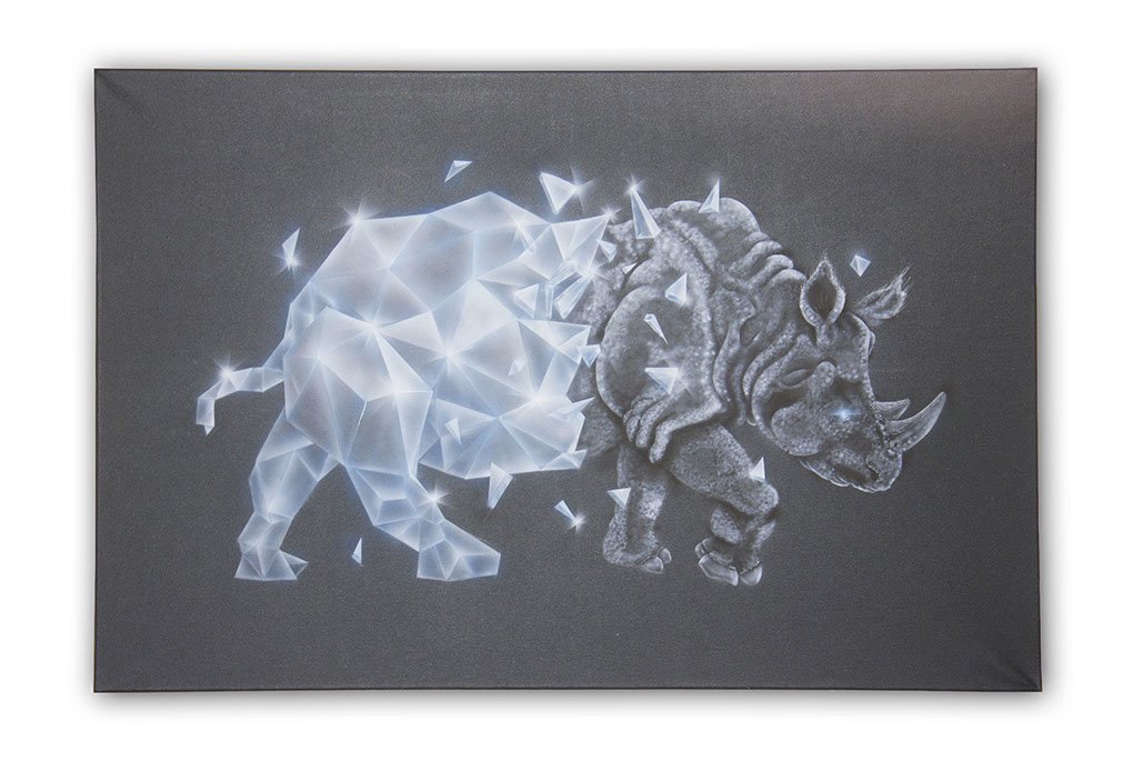 Peinture aérographe Rhinocéros polygone par l'artiste Maxime Nepote